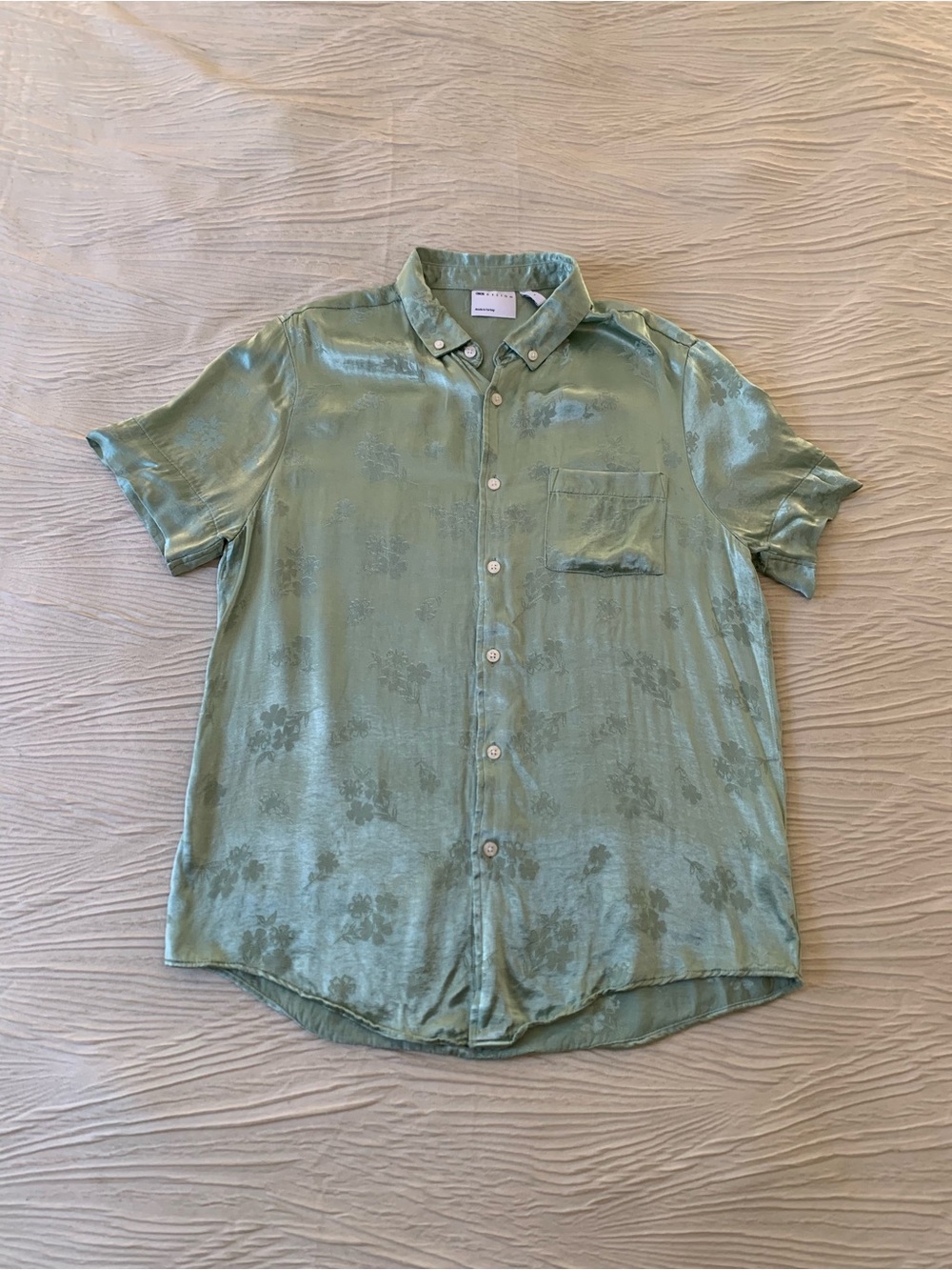 ASOS Green Floral Print Viscose Button Down Short Sleeve Shirt, men’s Large